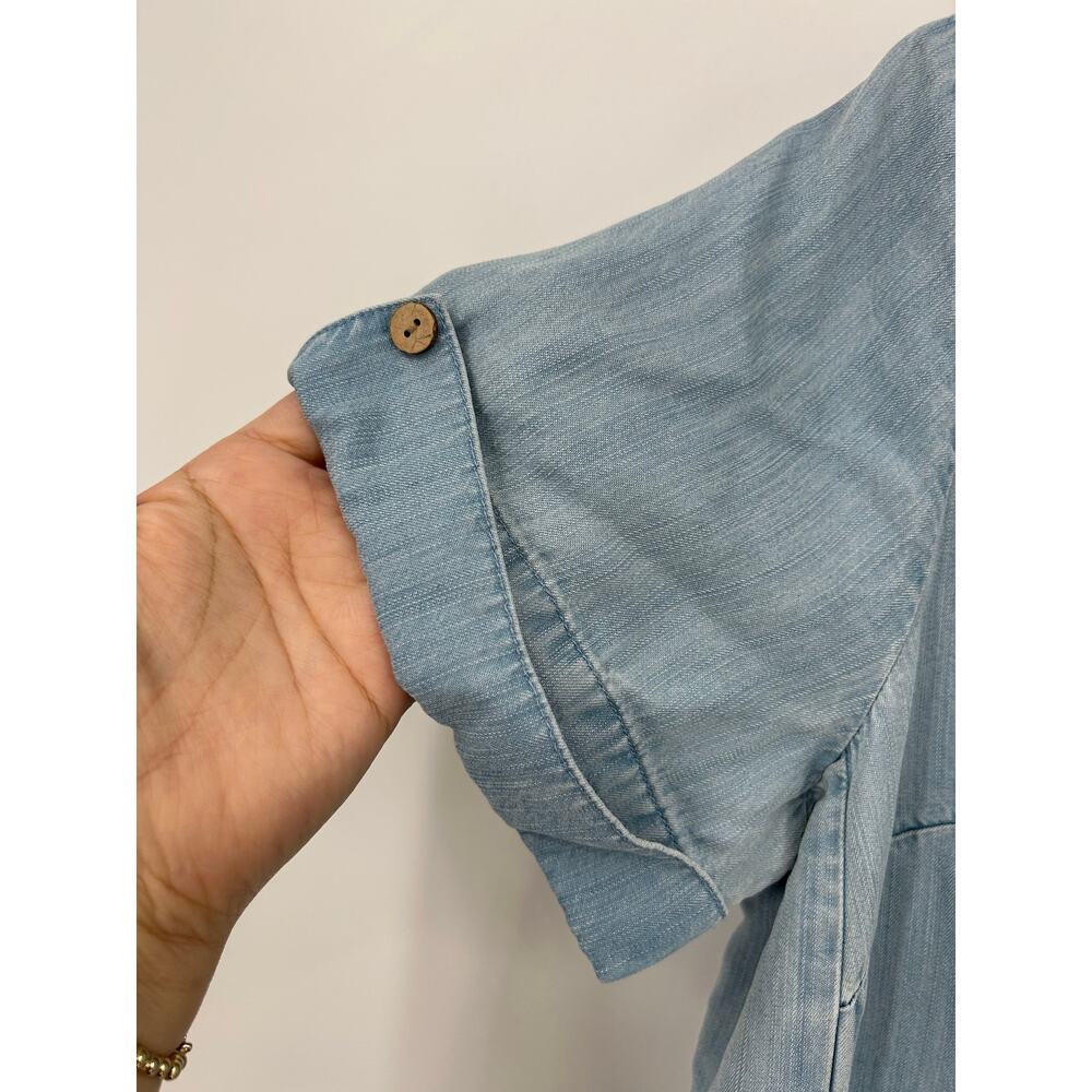 J Jill Denim Midi Dress Sz M Tencel Denim Look Pockets Relaxed Fit Casual Chic - Picture 3 of 6